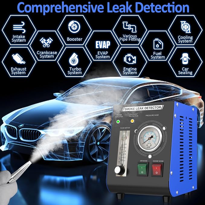 Smoke Machine Automotive Leak Detector Built in Air Pump, EVAP Smoke Machine Leak Tester with Pressure Gauge and Flow Meter, Dual Mode Smoke Tester Automotive for All DC 12V Vehicles