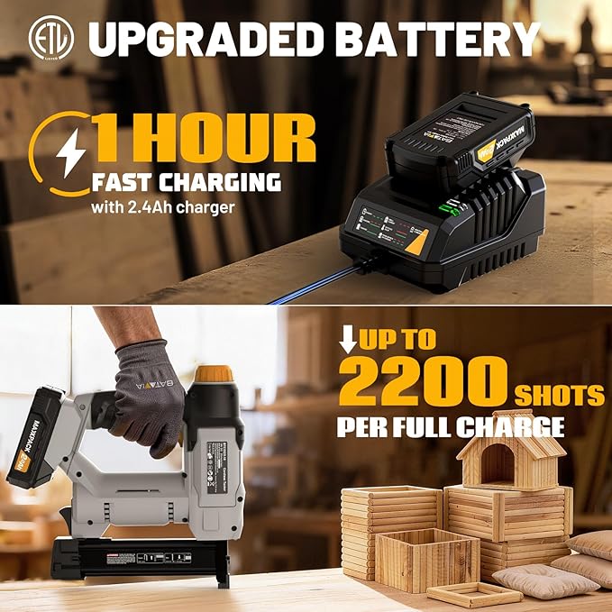 20V Nail Gun Battery Powered, 18 GA 2-in-1 Cordless Brad Nailer Stapler with 2.0Ah Battery, 800 Nails(Up to 1-1/4") and 200 Staples, Electric Nail Gun for Upholstery, Woodworking & Home Improvement