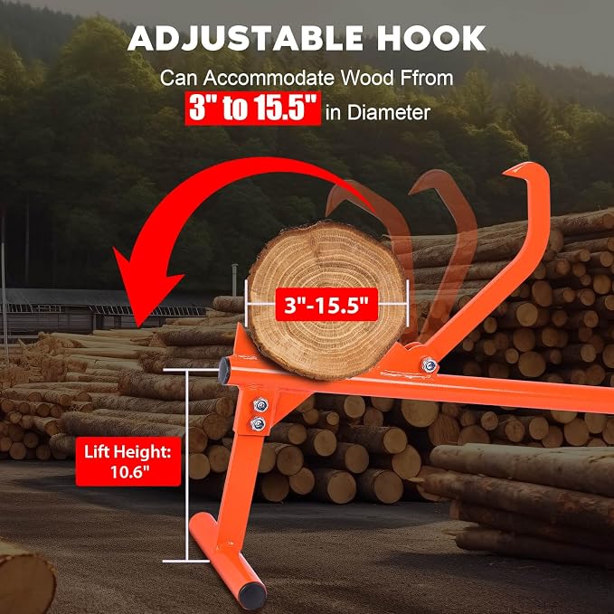 FAHKNS 50.9" Timberjack Log Lifter, Adjustable Log Roller Cant Hook, Ups to 15.5" in Dia Log Roller Tool, Heavy Duty Steel Log Jack, Logging Tools for Rolling and Raising Up Logs