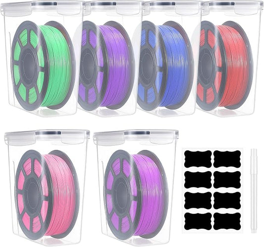 Blushtier 6 Pcs Large Filament Storage Box with Lids 3D Printer Dryer Clear Box Portable Storage with Label for 3D Printing Filaments Sealing and Protection 9.76 * 9.64 * 4.5inch
