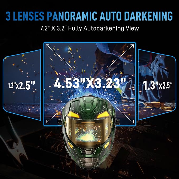ANDELI Intelligent Auto-Adjustment Welding Helmet，3-Sided Auto Darkening,7.2"x3.2" Panoramic View,Internal Display/Type-C Charging/Memory/Gradient，1/1/1/1 True Color for Weld Cut Grind