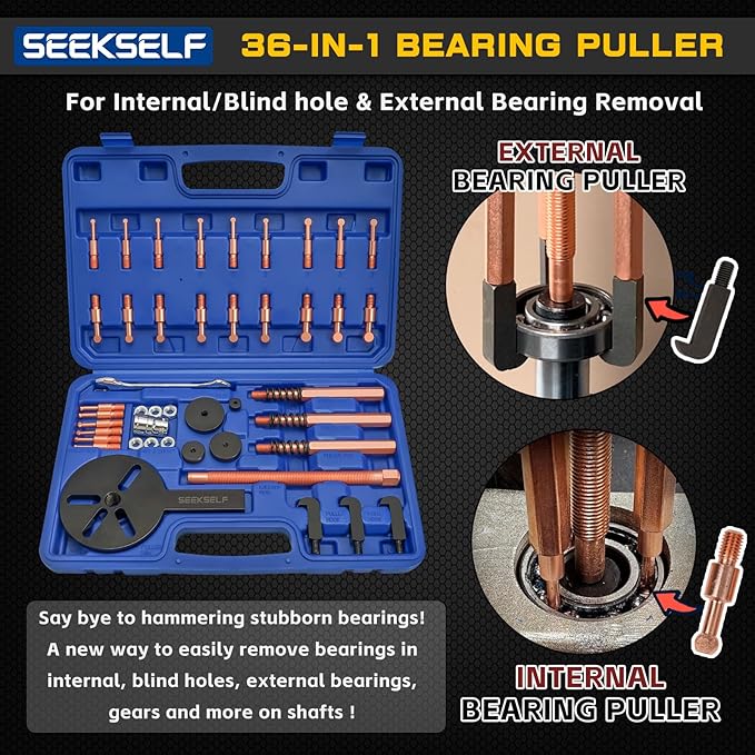 36-in-1 Bearing Puller Set, Inner Bearing Puller Separator Kit, Blind Hole Bearing Removal Tool Bearing Disassembly Gear Puller, Blue