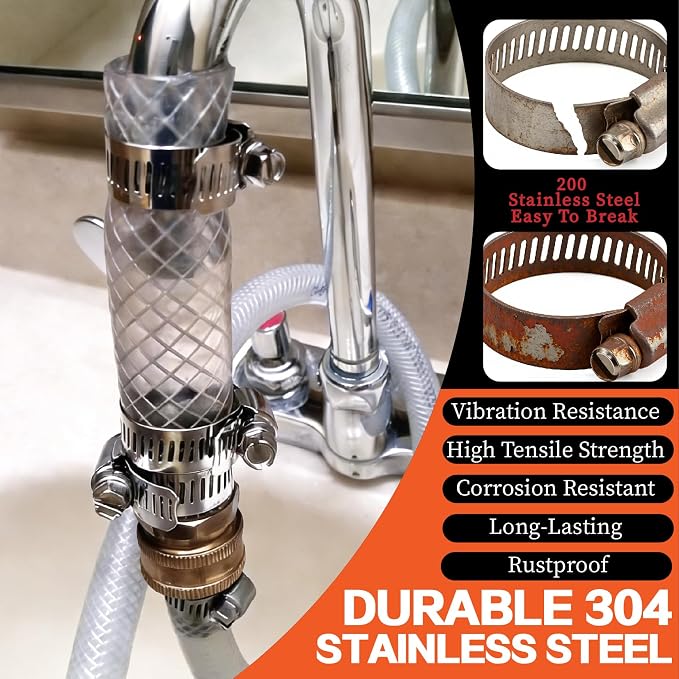210Pcs Stainless Steel Hose Clamps Assortment Kit 1/4"to 2"(6-51mm) Adjustable Worm Gear Hose Clamps, Small Heavy Duty Hose Clamps for Automotive/Garden/Water Pipe/Sprinkler Line/Fuel Line