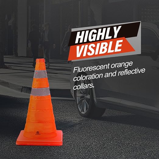 RoadHero 18 Inch 8 Pack Collapsible Traffic Cones, Multi Purpose Pop-up Orange Cones with Reflective Collar for Road Safety, Parking Cones for Sports, Driving Training