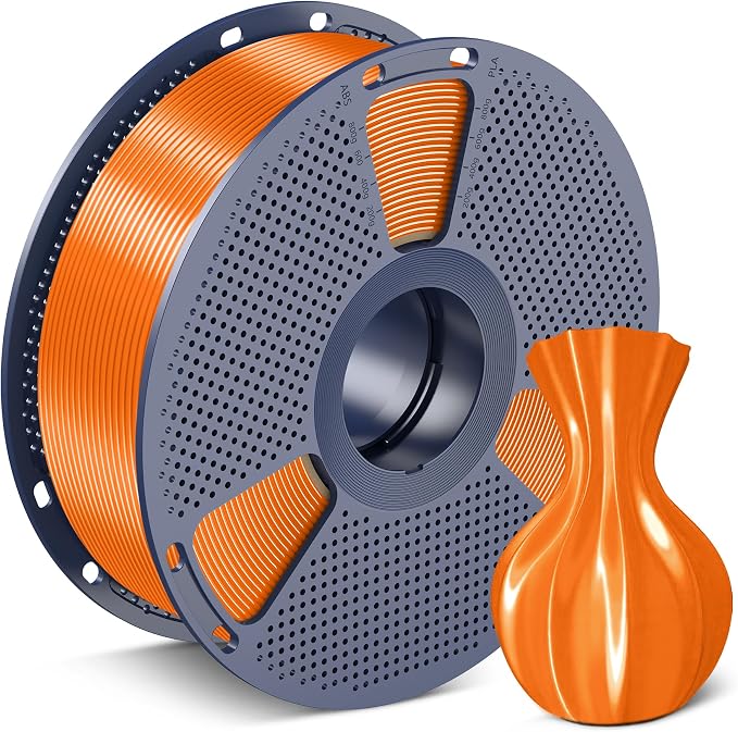 SUNLU Silk PLA Filament 1.75mm, Neatly Wound Shiny PLA 3D Printer Filament, Dimensional Accuracy +/- 0.02mm, Fit Most 3D Printers,Good Vacuum Packaging, 1kg Spool(2.2lbs), Silky Orange