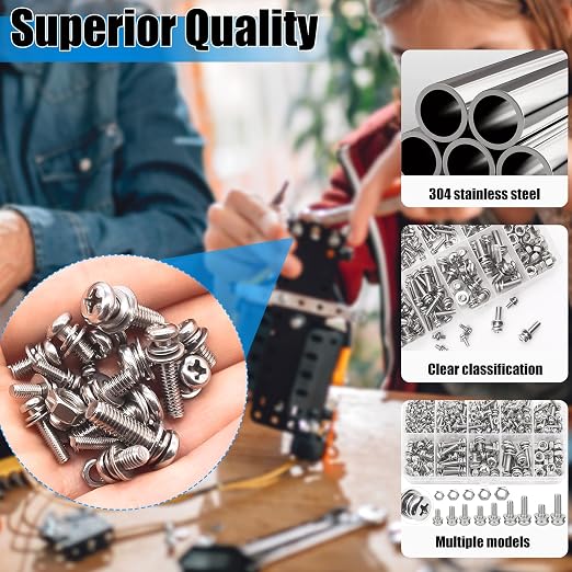 mxuteuk 500PCS Nut and Bolt Assortment Kit,M2 M2.5 M3 M4 M5 Machine Screws,304 Stainless Steel Small Metric Screw and Nuts for DIY Projects,Electronics,Repairs