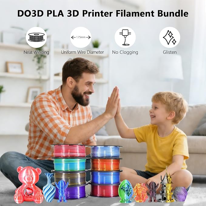 Silk PLA 2 Color in 1 Coextrusion 3D Printer Filament Bundle: White/Red, White/Blue, Blue/Purple, Lime GreenBlue, RedGold, RedBlack, GoldBlack, PurpleBlack, 2Kg Dual Color Silk PLA, 250g x 8