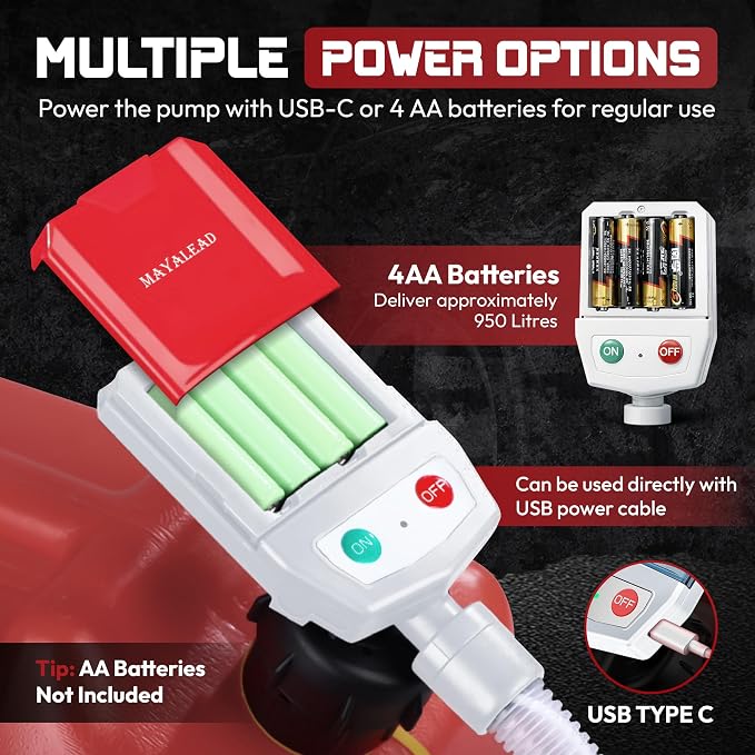 MAYALEAD Automatic Electric Fuel Transfer Pump, 3.8 GPM Portable Gas Can Pump, 51" Extra Long Hose, Battery or USB Powered, 4 Size Adapters with Leak Protection for Gasoline, Diesel, Kerosene, Oil