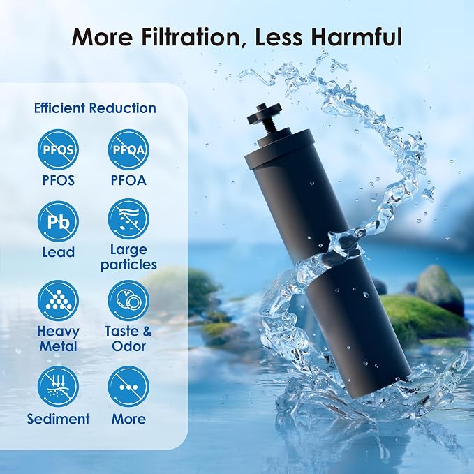 Waterdrop Black Water Filter, Replacement for Berkey®, Purewell®, ProOne®, BB9-2® Carbon Filters, Waterdrop Gravity Water Filter System, NSF/ANSI 42&372 Certified Water Filter, 2 Pack