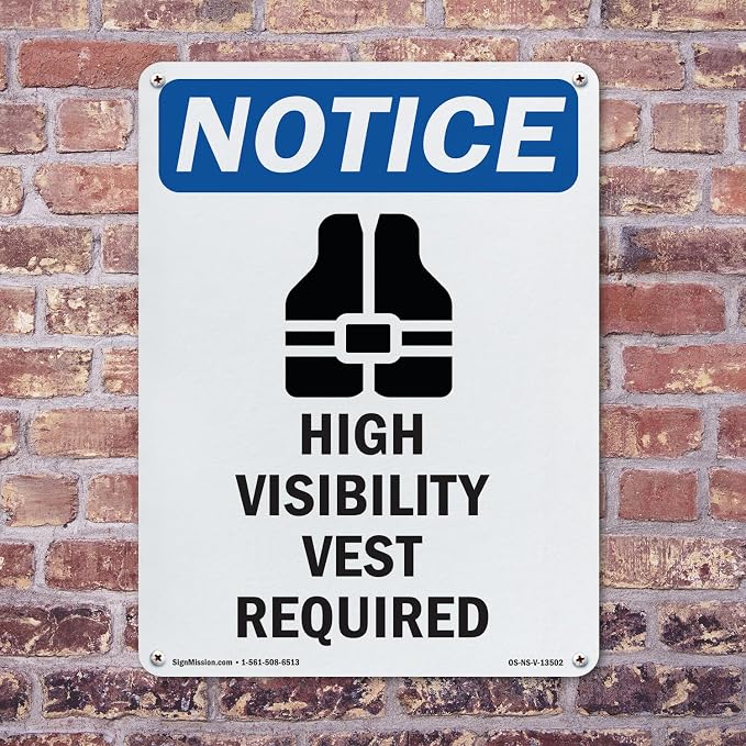 High Visibility Vest OSHA Notice Rigid Plastic Sign 24 Inch x 18 Inch - 5 Pack