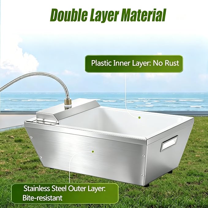 4Gal Dog Water Bowl Dispenser Large Breed Outdoor Automatic Livestock Water Trough Livestock Waterer for Large Dogs Goat Sheep Cow Horse