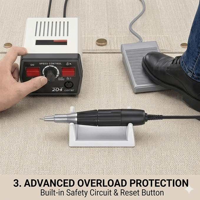 Electric Rotary Micromotor Tool, 0-40,000 RPM Handpiece with Foot Pedal Control, Professional Polisher Tool for Jewelry, Ceramics, Nail Art & Wood Carving