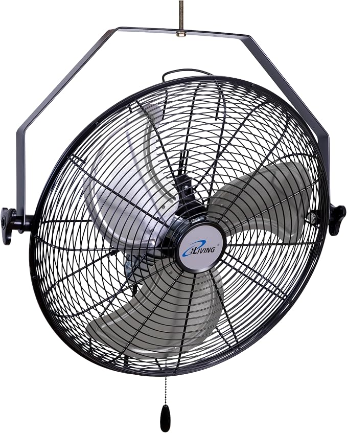 iLiving 18 Inch Wall Mount Fan, 4550 CFM High Velocity Metal Fan with 3 Speeds, Sealed Motor & 360° Tilt, Heavy Duty Wall/Ceiling Mount Fan for Garage, Warehouse, Barn, Greenhouse, Workshop