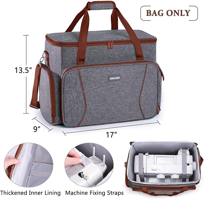 AMOIGEE Sewing Machine Case – Heavy Duty Sewing Machine Bag with Thick Padded Bottom, Sewing Tote Fits Most Standard Machines Compatible with Singer, Brother, Janome