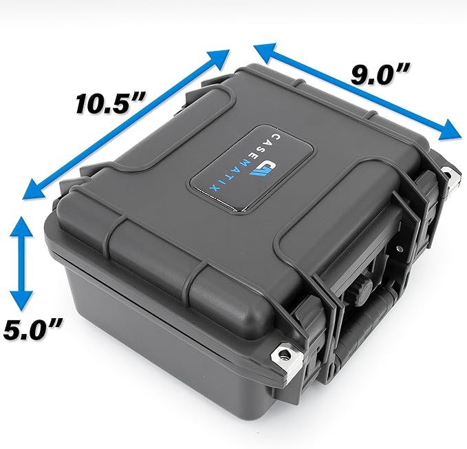 CASEMATIX 11" Waterproof Hard Case with Customizable Foam for Portable Electronics, Tools and Accessories - Hard Shell Small Plastic Case with Pre-Diced Travel Case Foam Interior
