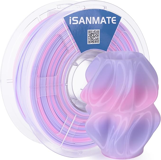 iSANMATE Gradient PETG Filament 1.75mm Translucent Dual Color High Speed Color Change 3D Printer Filament 50-400mm/s Specifically Designed for Lamps for Bambu Lab 3D Printers(Purple Pink)