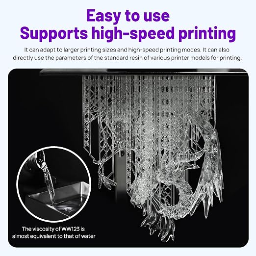 RESIONE Water-Washable 3D Printer Resin, Crystal Clear, – Low Odor, Fast Curing, High Precision Photopolymer Resin for LCD DLP MSLA, Easy to Clean with Water, Beginner Friendly, 1KG
