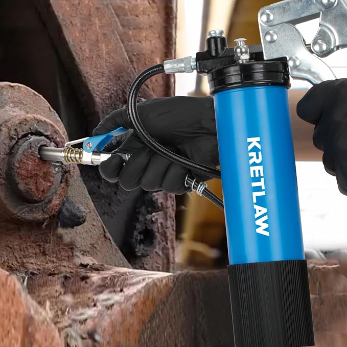KRETLAW Grease Gun, 7000 PSI Heavy Duty Professional Pistol Grip Grease Gun Kit with Double Grease Injector Needle and 18" & 2pc 12" Flex Hose,14oz