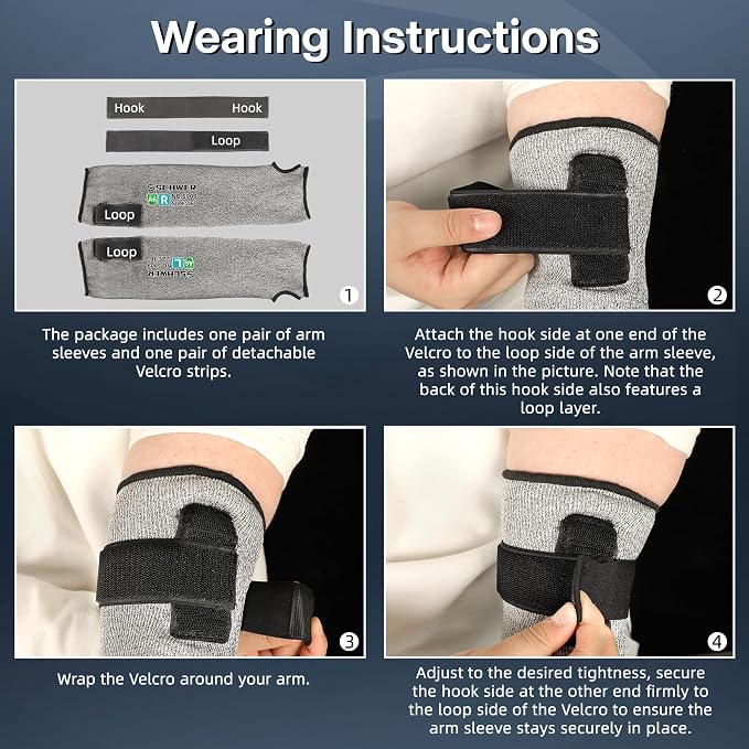 Schwer 100 Pairs PRO-SKIN ANSI A6 Cut Resistant Sleeves With 2.0 Detachable Hook and Loop Straps, Non-PFAS, High Risk Cut Protection Arm Sleeve, Gardening Sleeves, Protective Sleeve for Arms