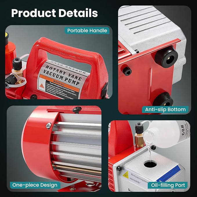 NEWBULIG 4CFM Single Stage Vacuum Pump 110V, with R134a AC Manifold Gauge Set & Leak Detector - Complete Kit for HVAC Air Conditioning Service, Refrigerant Recharging and Recovery
