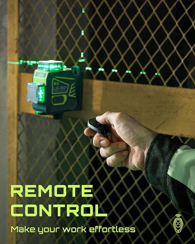 LasGoo Laser Level 3x360° Self Leveling, 3D Green Cross Line Laser for Construction and Picture Hanging, Rechargeable Battery, Remote Control, Magnetic Rotating Stand Included - LG-3Dx