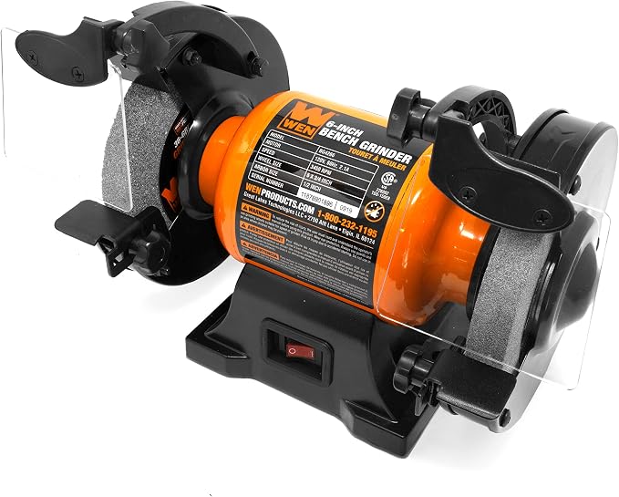 WEN BG4260 2.1-Amp 6-Inch Single Speed Bench Grinder, Orange,black & VEVOR Bench Vise, 4.5-inch Jaw Width 3.3-inch Jaw Opening, 240-Degree Swivel Locking Base Multipurpose Vise