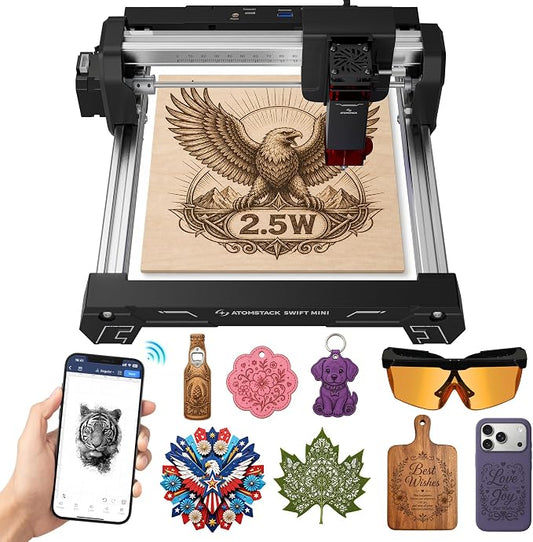 ATOMSTACK Swift 2.5W Laser Engraver Mini, Laser Engraving Machine for Wood Leather Acrylic, Desktop Laser Cutter, Fully Assembled, WiFi & USB, AI Software, 135×145mm Work Area, Black, 2500mW | for beginners