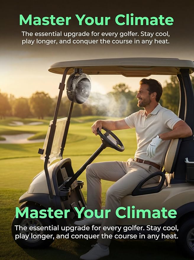 Magnetic Golf Cart Misting Fan with Heavy-Duty Strap, 12000mAH Battery Operated Portable Fan with 4 Speeds, LED, Timer, Suitable for EZGO Club Car Yamaha, Golf Cart & Camping Accessories 2026
