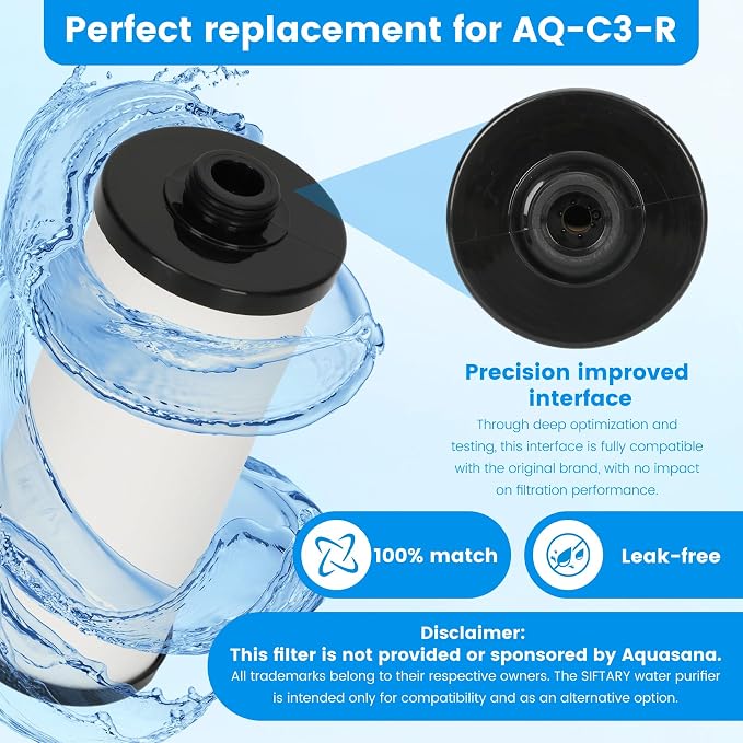 AQ5300R AQ-C3-R Filter, Replacement for Aquasana® 3-Stage Black, Red and Yellow Replacement Filter Compatible with Claryum 3-Stage Under Sink Water Filter Reduce 99% of Chlorine, 3 Counts