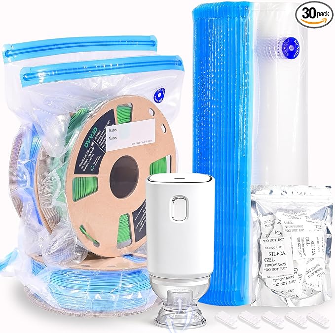 OVV3D Filament Storage Bags 30pcs, Plus Size 32X34cm 3D Printer Filament Storage Bags Vacuum Sealed Kit with 30 Desiccants, Auto Pump,Perfect for 3D Filament Storage or Using After Filament Dryer Box
