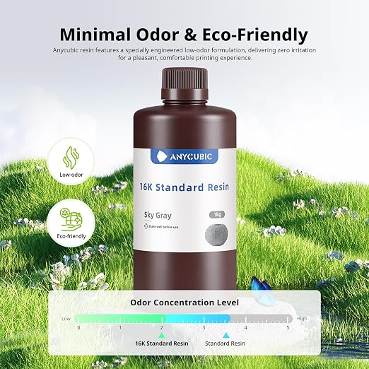 ANYCUBIC 16K 3D Printer Resin, Superior Precision & Low Shrinkage 3D Resin with Matte Finish, High Hardness, Low Odor, 405nm UV Resin for LCD DLP 3D Printers (Blue Mist Gray, 1kg)