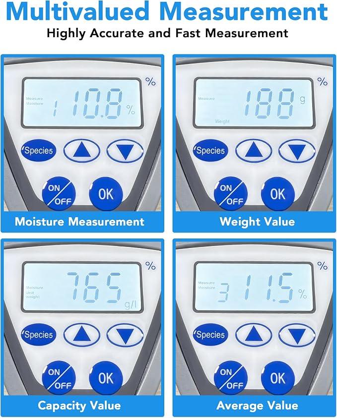 Digital Grain Moisture Meter, Accurate Moisture Testing for Wheat, Corn, Rice for 24 Kinds of Grains, Quick Reading with LCD Display, Multi-point calibration & error correction for Agricultural Use