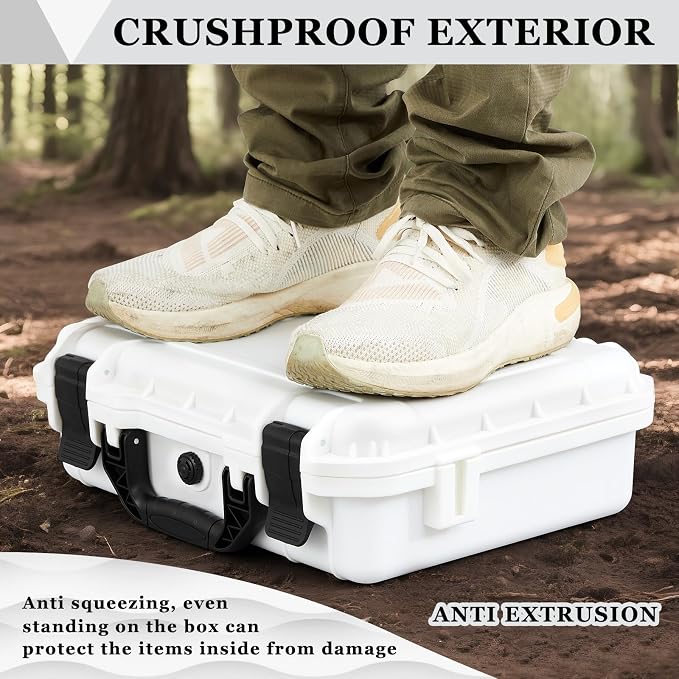 Relaxweex 1 Pcs Waterproof Hard Case with DIY Customizable Foam Insert Portable Protective Case with Knife for Camera Drones Equipments Tools Test Instruments(White,11.3 x 8.7 x 4.2 Inch)