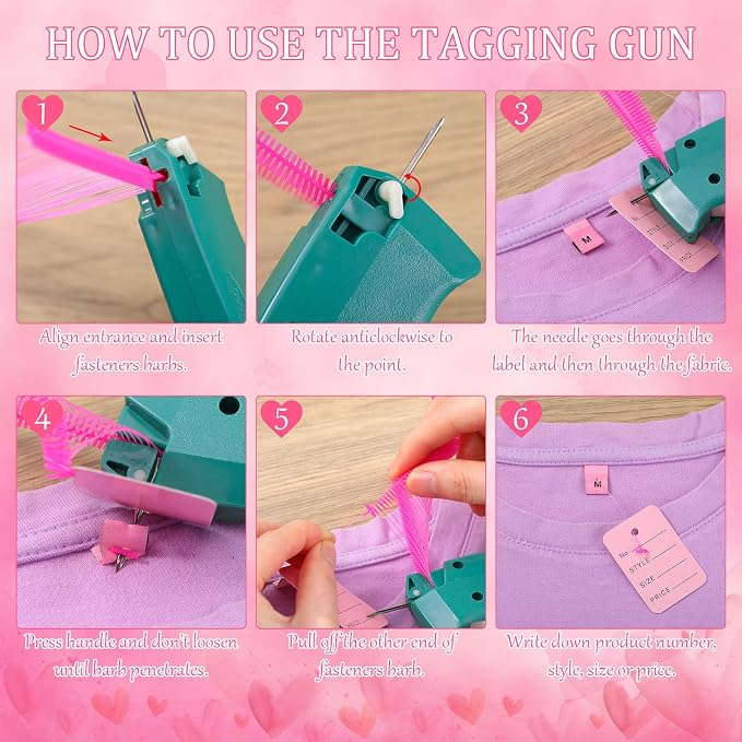 Chumia 3576 Pcs Tagging Guns for Clothes Labels Attacher Stitch Guns for Clothing with 3000 Barbs, 5 Needles and 100 Price Tags, Sewing Kit for Retail Stores, Garage Yard Sales(Pink)
