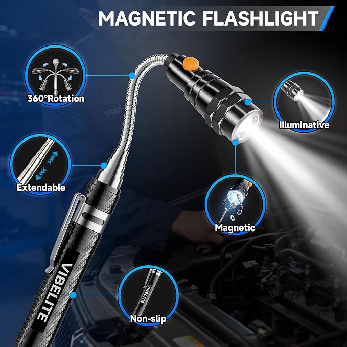 Fathers Day Dad Gifts, 5Pcs Telescoping Magnetic Pick Up Tool Set, with 1lb &15lb Pick-up Rod, 360° Square & Circle Swivel Adjustable Inspection Mirror and LED Flashlight, Birthday Gifts for Men, Dad
