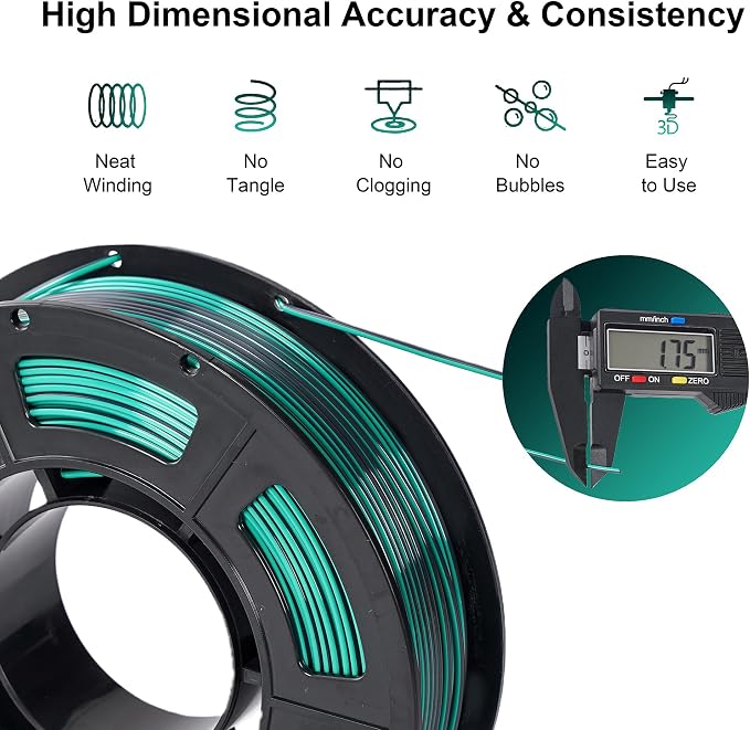 Silk PLA 3D Printer Filament Bundle, 1.75mm Shiny Dual Color Filament Bulk, Dimensional Accuracy +/- 0.02mm, Individually Vacuum Packed, Bicolor PLA Filament Pack, 4 Spools 250g Each