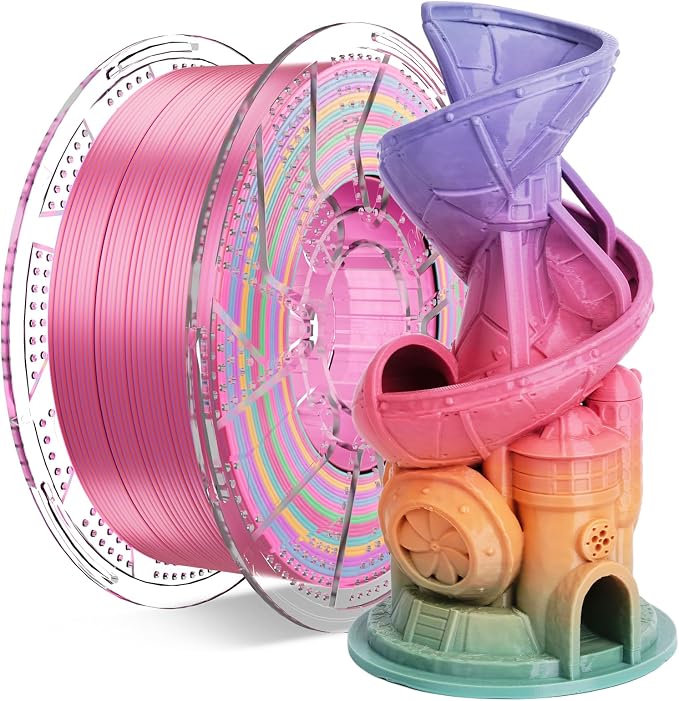 Conjure PETG Rainbow 3D Printer Filament, Candy Rainbow Green Pink Yellow Pureple Orange 1.75mm 3D Printing Filament 1KG/2.2lb