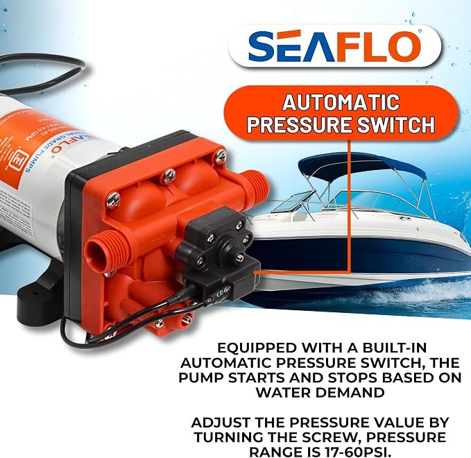 SEAFLO 42 Series 110V AC Water Pressure Pump, 115V AC, 4.0 GPM, 55 PSI, Self-Priming, On Demand, NSF UL CSA for RV/Marine/Industrial Water Systems – CE & RoHS Certified, UL Listed, 4-Year Warranty