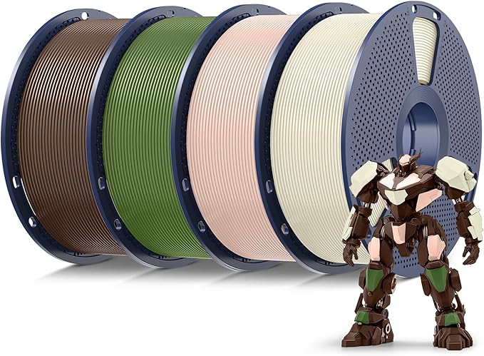 SUNLU 4kg PLA 3D Printer Filament Bundle Multicolor, Neatly Wound PLA Filament 1.75mm ±0.02mm,Individually Vacuum Packed,4kg in Total,1kg per Spool,4 Pack,Bone White+Beige+Coffee Brown+Olive Green.