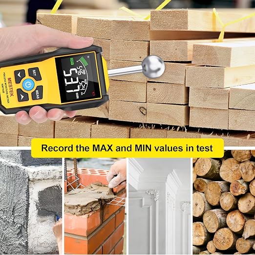 MESTEK Wood Moisture Meter for Non-Destructive Moisture Detection in Drywall, Wood, and Masonry, Moisture Tester with Backlit Color LCD Display & Alarm Function, Detects up to 20-40mm Below Surface