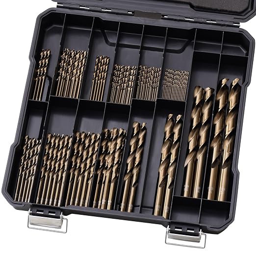 Cobalt Drill Bits Set for Hardened Metal and Stainless Steel, 101Pcs M35 High Speed Steel Twist Jobber Drill Bits 1/16"-1/2", with Plastic Index Storage Case