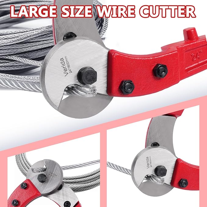 Verida Wire Cutters 36 inch, Industrial-Grade Heavy Duty Wire Rope Cutter, Chrome Vanadium Steel, Hardness 65 HRC. for Stainless Steel Wire and Hard Wire Ropes, Red
