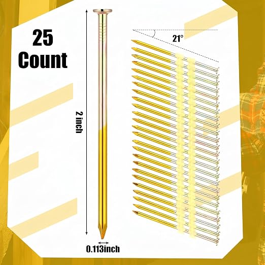 Pasimy 25 Per Box 2 x 0.113 Inch Framing Nails 21 Eg Degree Smooth Shank Plastic Collated Galvanized Full Round Head Framing Nails