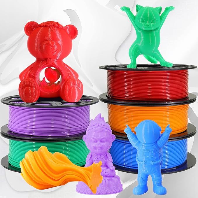 1.75mm 5 Spools 5 Popular Colors PLA 3D Printer Filament in 1 Bundle, Red/Purple/Green/Blue/Orange, Each Spool 0.25kg, Total 1.25kg PLA 3D Printing Material, 250g x 5 Spools
