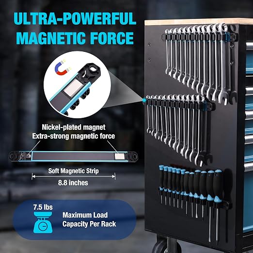 DURATECH Magnetic Screwdriver Organizer and Wrench Organizer, Screwdriver and Wrench Holder, Aluminum Tool Organizer Rail with 72 Slots for Toolbox Drawer and Tool Organization(6PCS)