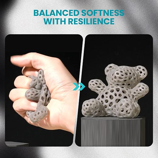 SUNLU Flexible 3D Printer Resin, 70A 3D Printing Resin for Printing Soft and Flexible Items, Bendable and Not Brittle, Fast Curing 405nm UV Photopolymer Resin. 1000G Gray