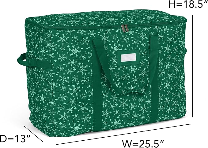 Covermates Keepsakes Treasurekeeper Storage Bag - Carrying Handles, ID Window - Holiday Storage, Green Snowflake