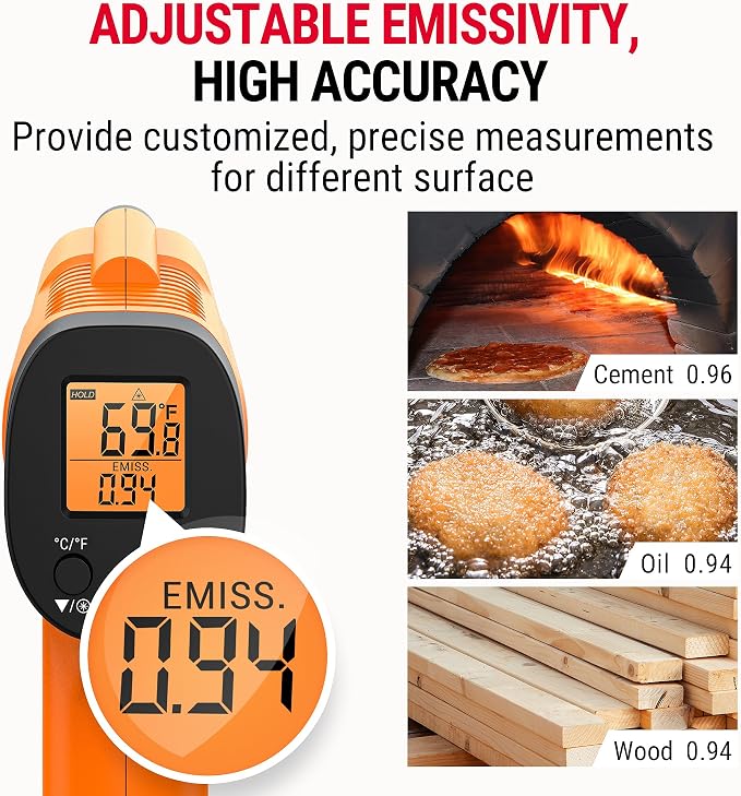 TempPro Temperature Gun, Infrared Thermometer Gun with Laser, Laser Thermometer Gun -58-1022 ℉, Meat Thermometer Digital with Super Long Probe, Food Thermometer for Cooking, Gift for Dad Him Husband