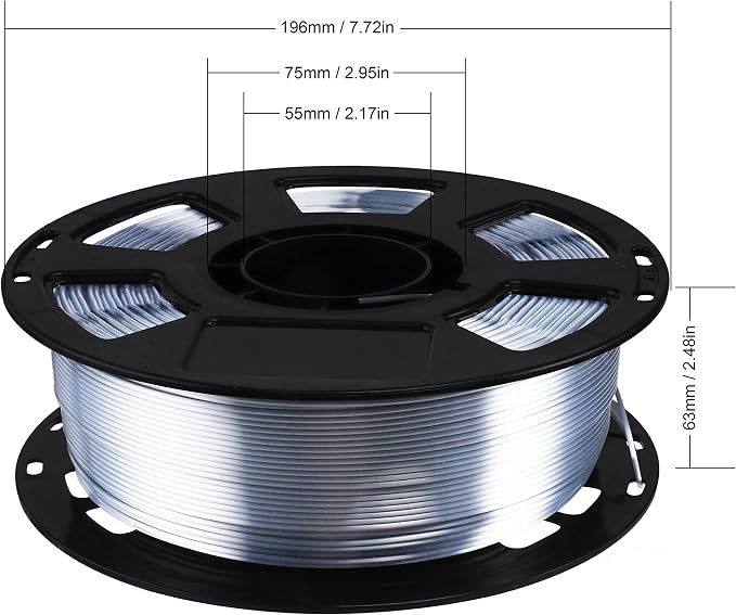 1.75mm Silk Pearlescent Metal Silver Shiny PLA Filament, 1kg 3D Printing Material Widely Support for FDM 3D Printer, Pack with Extra Filament Sample by BBLIFE