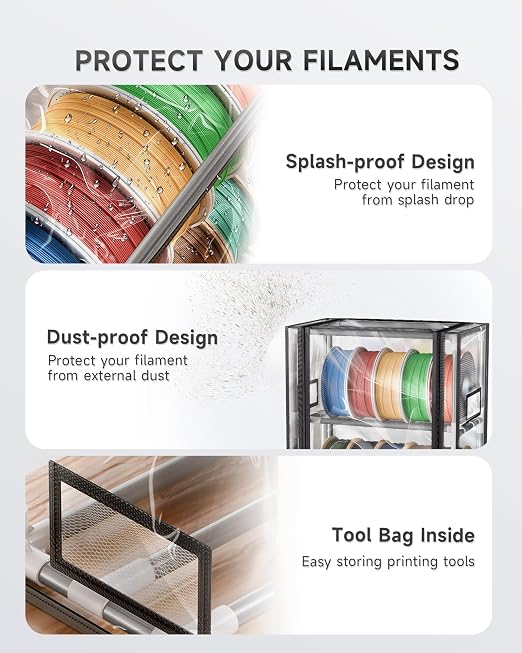 YOOPAI 3D Printer Filament Storage Box – 2 Tier Filament Storage Rack with Transparent Cover, Holds Up to 12 Rolls 1KG – 3D Filament Storage Organizer for Home, Workshop & Studio